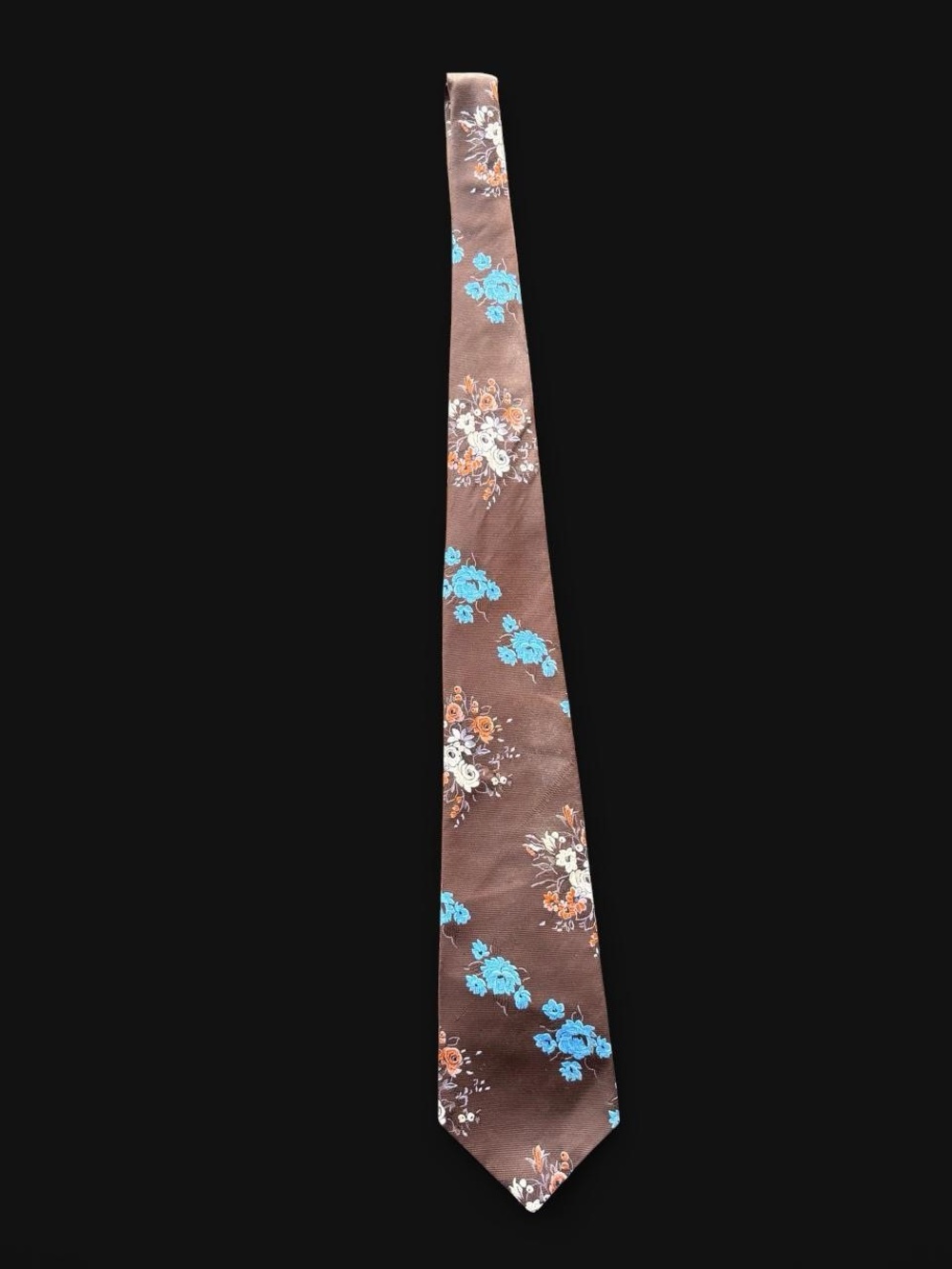 ✨Vintage Brown floral tie with blue, orange, and white flowers✨